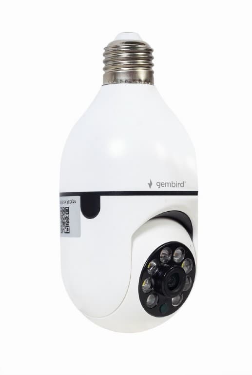 CAMERA IP GEMBIRD, pt. interior, CMOS 2 Mpx, lentile 3.6mm, wi-fi, rezolutie FullHD 1920x1080, video H.264 AVI, microfon, rotatie 355 gr, inclinare 120 gr, carcasa plastic, slot microSD card, Tuya, E27 socket
