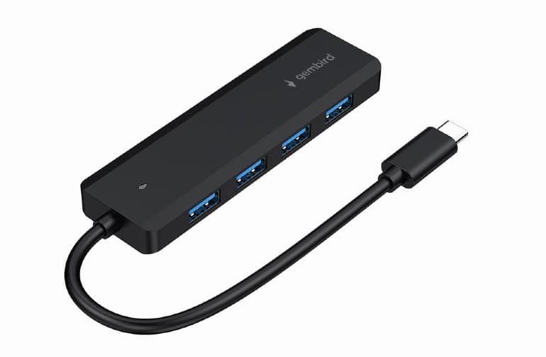 HUB extern GEMBIRD, porturi USB: USB-A 3.1 x 4, conectare prin USB Type-C, cablu 0.15 m, negru, "UHB-CM-U3P4P-01" — miniatură