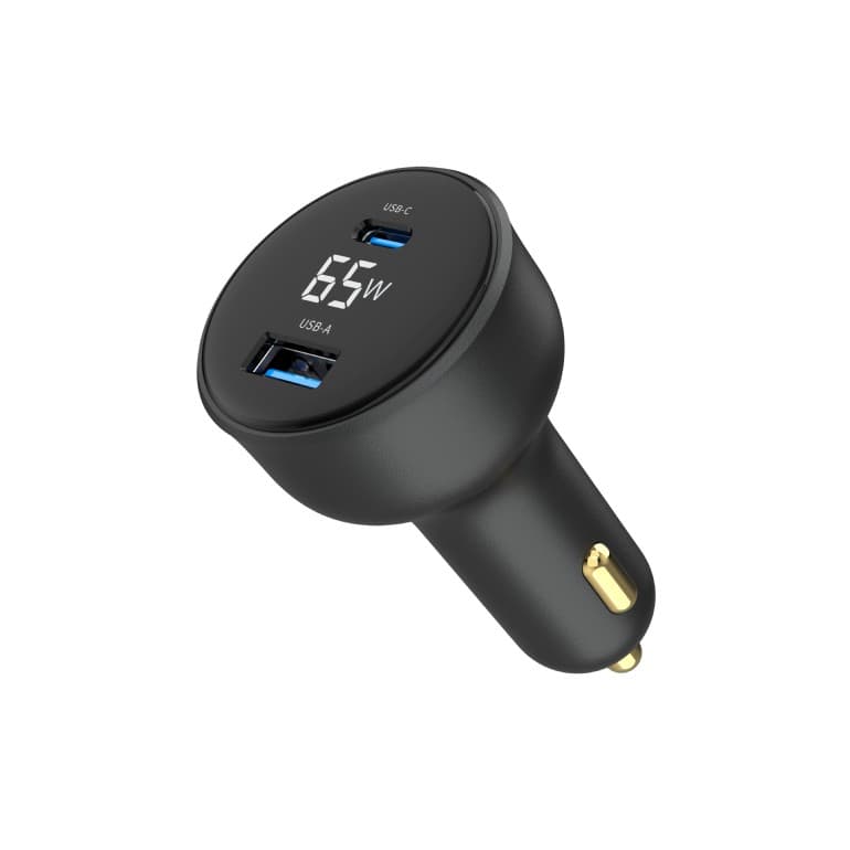 ALIMENTATOR auto GEMBIRD, 1 x USB-A QC3.0 max 30W + 1 x USB-C PD max 65W, LCD, pt. bricheta auto, black, "TA-UC-AC2PD65LCD-CAR-01" — miniatură