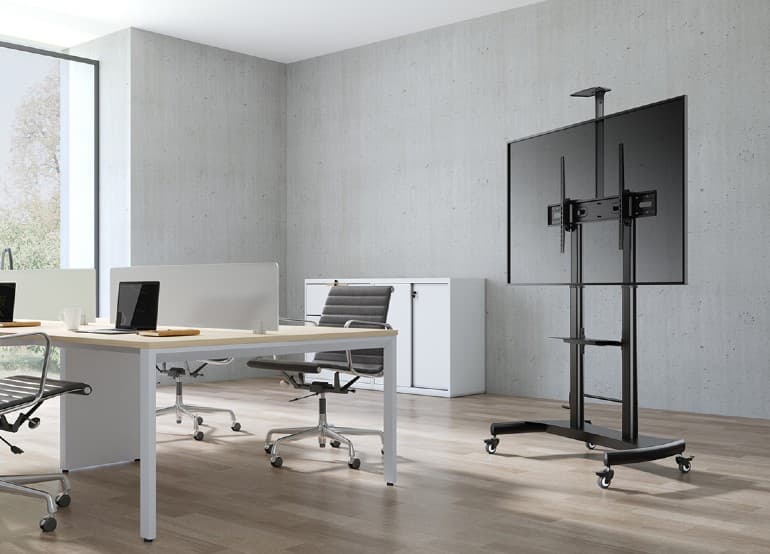 SUPORT de podea GEMBIRD, pt 1 TV/monitor, diag. max 60" - 100", max 100 kg, raft max 5 Kg, inclinare, roti, 1220x710x1920-2320mm, black, "TVS-100T-02" — miniatură