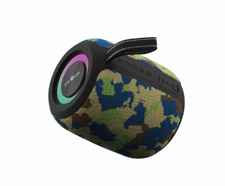 BOXE GEMBIRD portabile bluetooth, RMS: 8W, baterie 1200mAh, microSD, USB, FM-radio, LED light, suport functie TWS, BT v5.3, 110x110x129mm, 450 grame, camo, "SPK-BT-LED-05-CM" — miniatură