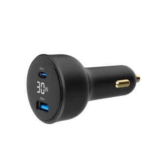 ALIMENTATOR auto GEMBIRD, 1 x USB-A QC3.0 max 30W + 1 x USB-C PD max 30W, LCD, pt. bricheta auto, black, "TA-UC-AC2PD30LCD-CAR-01"