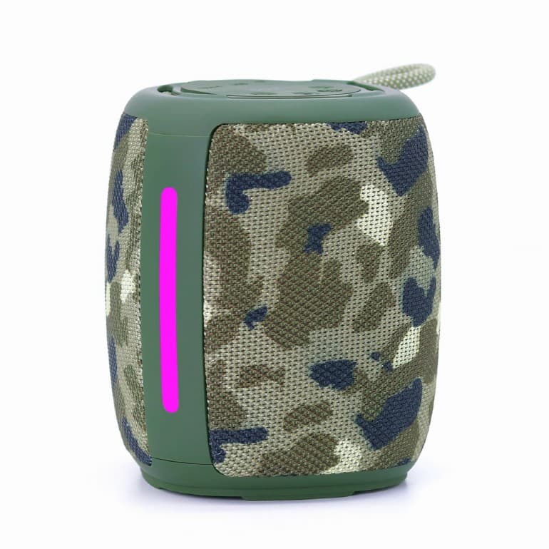 BOXE GEMBIRD portabile bluetooth, RMS: 5W, baterie 1200mAh, microSD, USB, FM-radio, LED light, BT v5.1, 111x111x134mm, 530 grame, camo, "SPK-BT-LED-03-CM" — miniatură