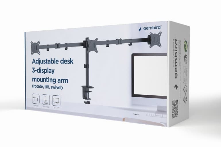 SUPORT de birou Gembird, pt 3 TV/monitor plat, diag. max 17-27 inch, rotatie, inclinare, pivotare, max 7 kg, "MA-D3-01" — miniatură