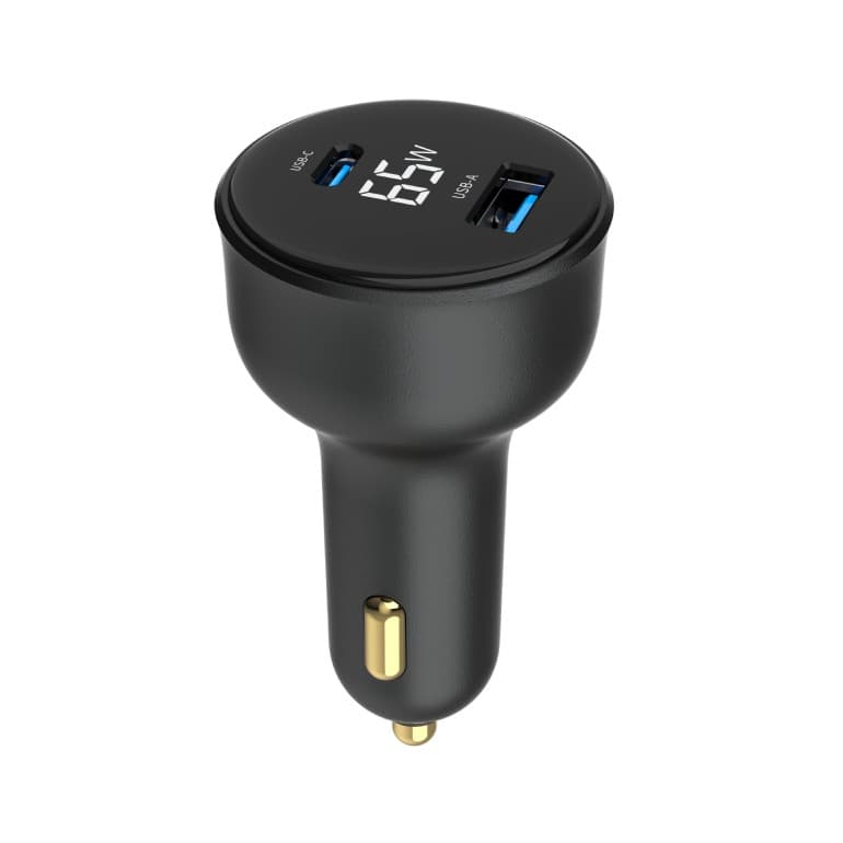 ALIMENTATOR auto GEMBIRD, 1 x USB-A QC3.0 max 30W + 1 x USB-C PD max 65W, LCD, pt. bricheta auto, black, "TA-UC-AC2PD65LCD-CAR-01" — miniatură