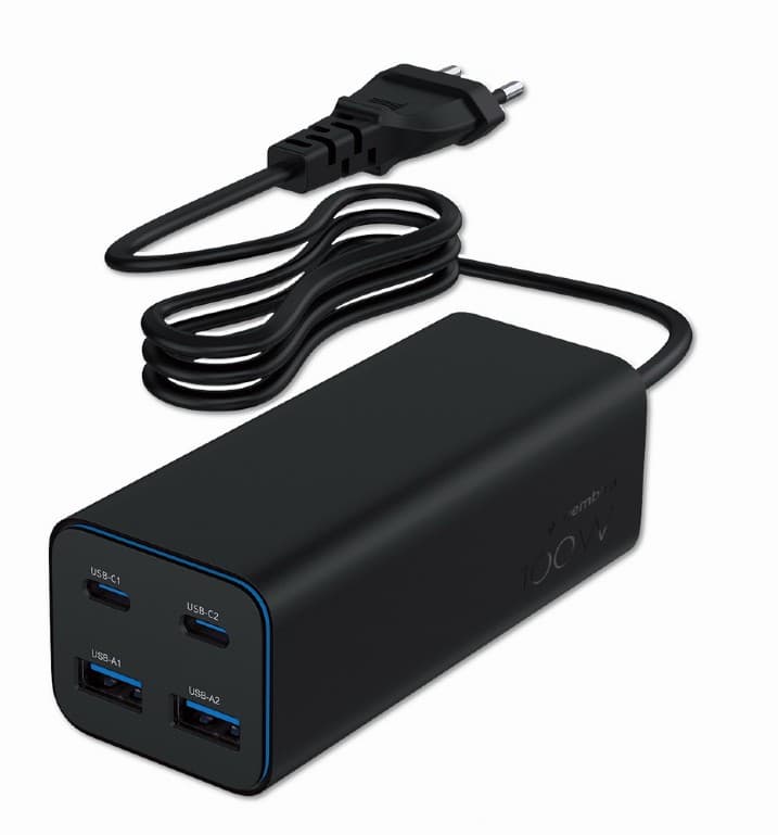 ALIMENTATOR retea 220V GEMBIRD, universal, 2 x USB-A + 2 x USB-C 3A, max. 100W PD GaN, protectie: scurtcircuit, supraincarcare, supratensiune, supraincalzire, cablu 1.5m, negru, "TA-UC-2A2C-PD100-01-BK"