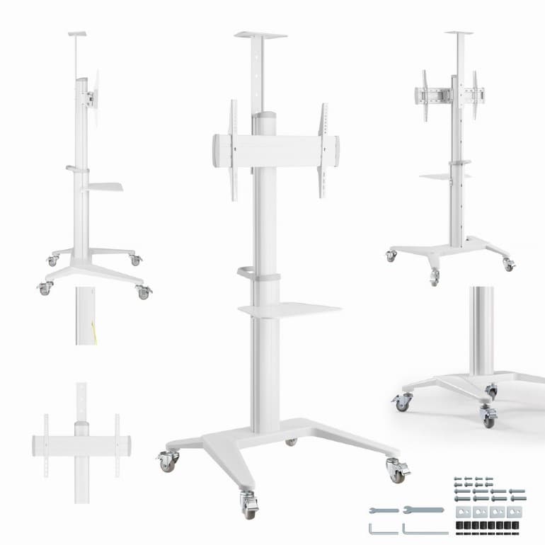 SUPORT de podea GEMBIRD, pt 1 TV/monitor, diag. max 37" - 70", max 70 kg, raft max 5 Kg, inclinare +5~-12 gr, rotatie 0-90 gr, roti, 772x648x2157mm, white, "TVS-70T-02-W" — miniatură