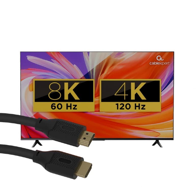 CABLU video GEMBIRD, HDMI (T) la HDMI (T), 2m, HDMI 2.1, conectori auriti, rezolutie maxima 8K (7680 x 4320) la 60 Hz, cupru, 8mm diam, negru, "CC-HDMI8K-2M" — miniatură