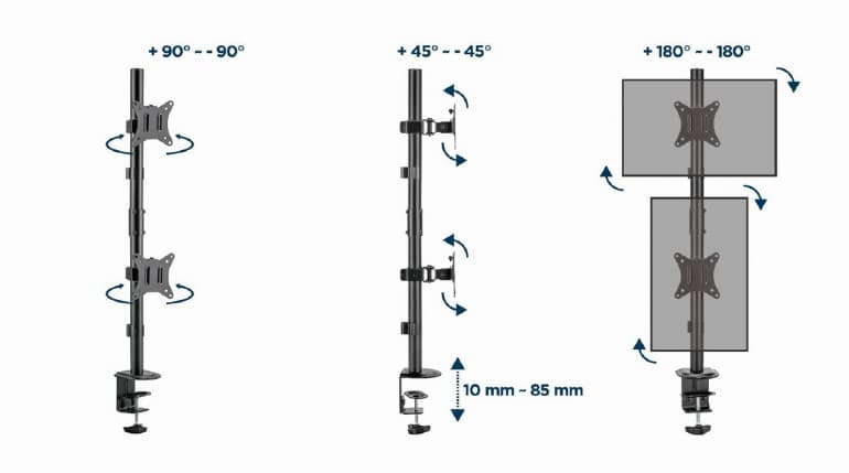 SUPORT de birou Gembird, pt 2 TV/monitor plat, diag. max 17-32 inch, rotatie, inclinare, pivotare, max 9 kg, "MA-D2-02" — miniatură