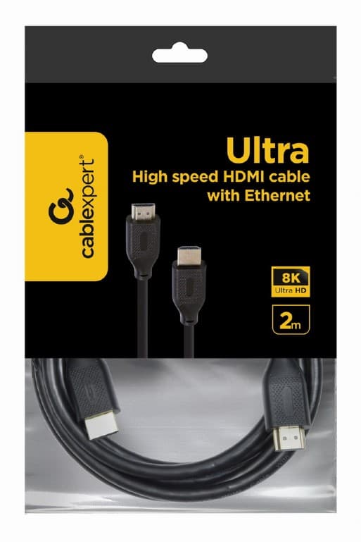 CABLU video GEMBIRD, HDMI (T) la HDMI (T), 2m, HDMI 2.1, conectori auriti, rezolutie maxima 8K (7680 x 4320) la 60 Hz, cupru, 8mm diam, negru, "CC-HDMI8K-2M" — miniatură