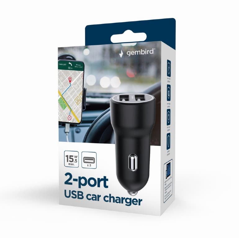 ALIMENTATOR auto GEMBIRD, 2 x USB-A la 5V/2.4A, 12W, pt. bricheta auto, black, "TA-UC-2A15-CAR-01" — miniatură