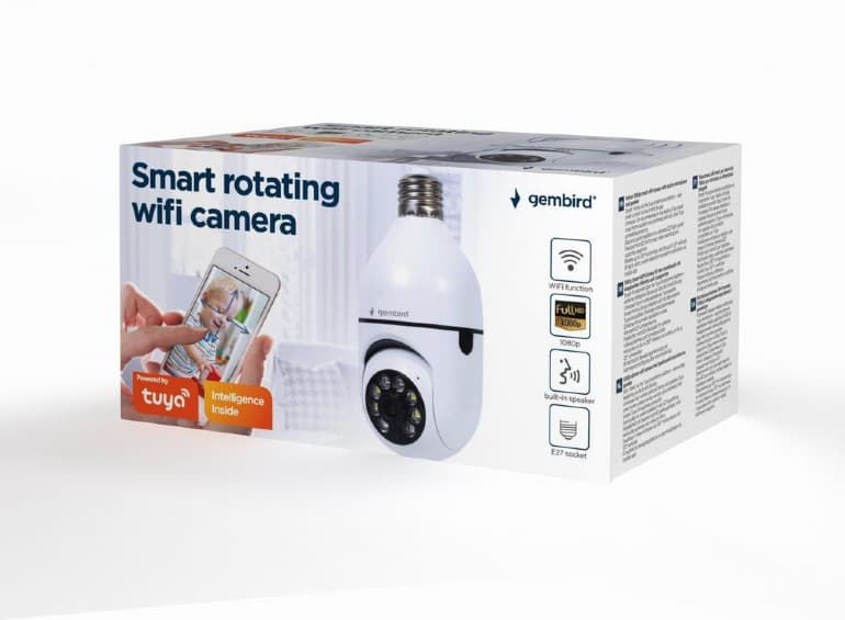 CAMERA IP GEMBIRD, pt. interior, CMOS 2 Mpx, lentile 3.6mm, wi-fi, rezolutie FullHD 1920x1080, video H.264 AVI, microfon, rotatie 355 gr, inclinare 120 gr, carcasa plastic, slot microSD card, Tuya, E27 socket — miniatură