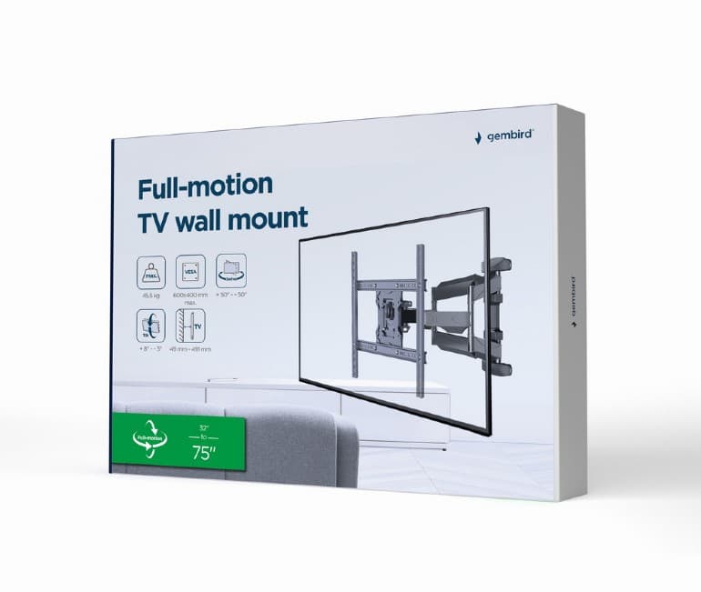 SUPORT de perete GEMBIRD, pt 1 TV/monitor, diag. max 32" - 75", full-motion, max 45 kg, "WM-75ST-01" — miniatură