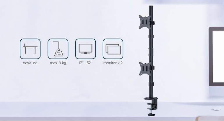 SUPORT de birou Gembird, pt 2 TV/monitor plat, diag. max 17-32 inch, rotatie, inclinare, pivotare, max 9 kg, "MA-D2-02" — miniatură