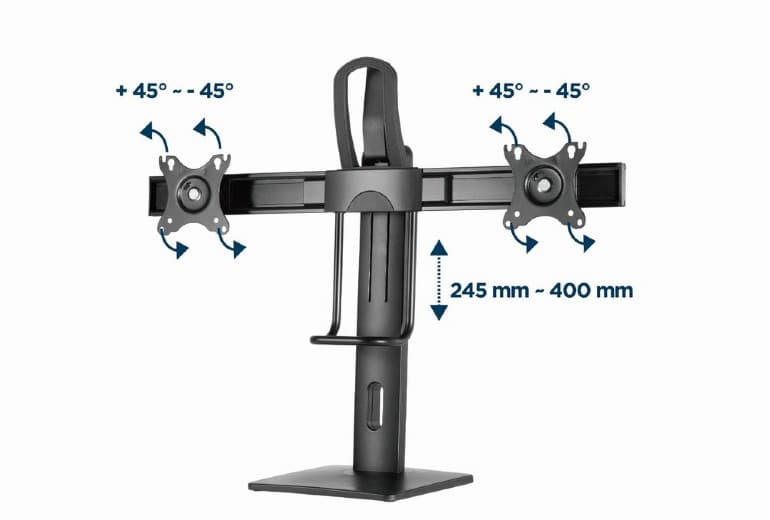 SUPORT de birou Gembird, pt 2 TV/monitor plat, diag. max 17-27 inch, rotatie, inclinare, pivotare, max 6 kg, inaltime 245-400mm, "MS-D2-01" — miniatură