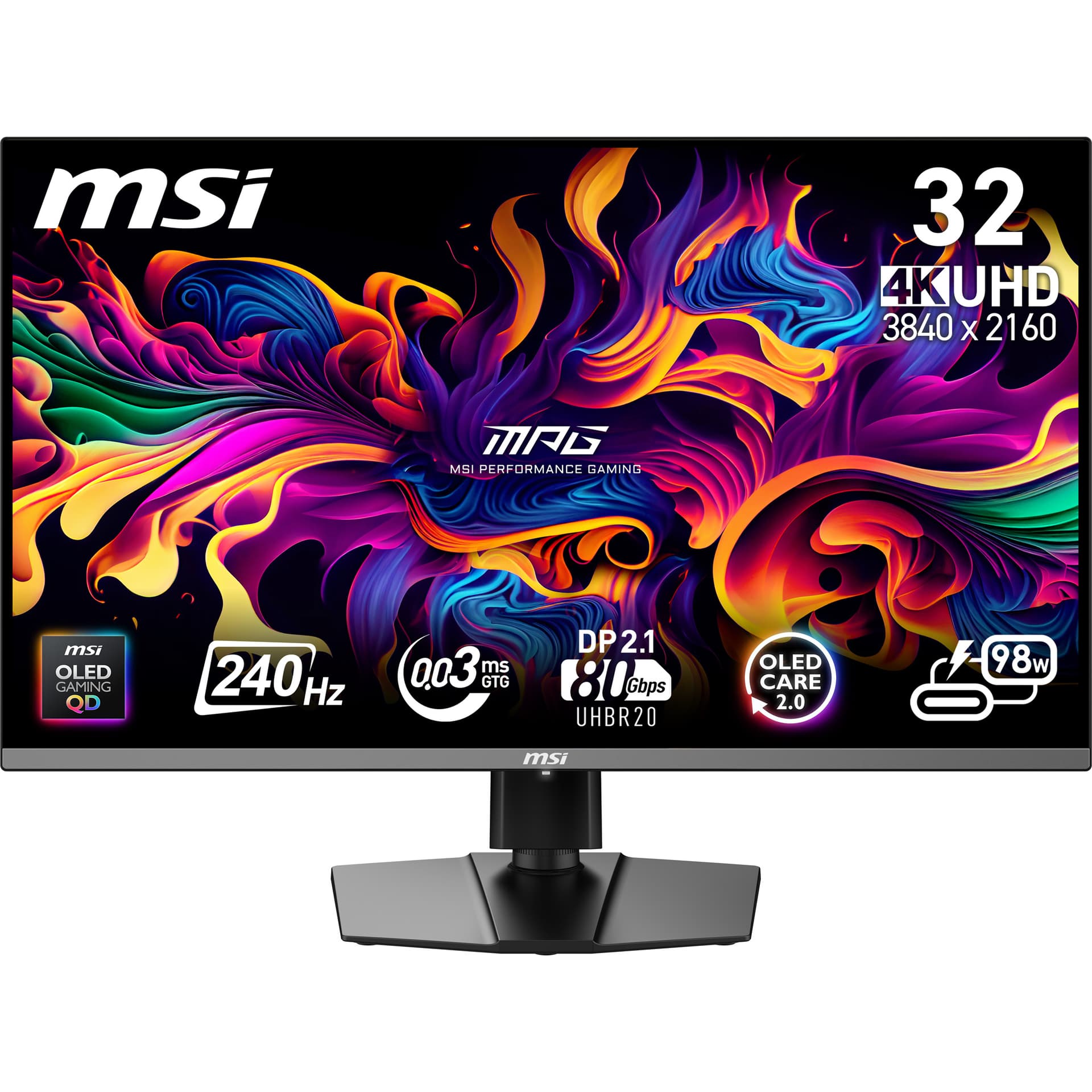 MSI MPG 322URX QD-OLED 31.5inch QD-OLED UHD 240HZ 0.03 ms DP 2.1a 2xHDMI 2.1 USB-C 3x USB 3.2 Headphone Tilt Height Pivot Swivel "MPG 322URX QD-OLED"