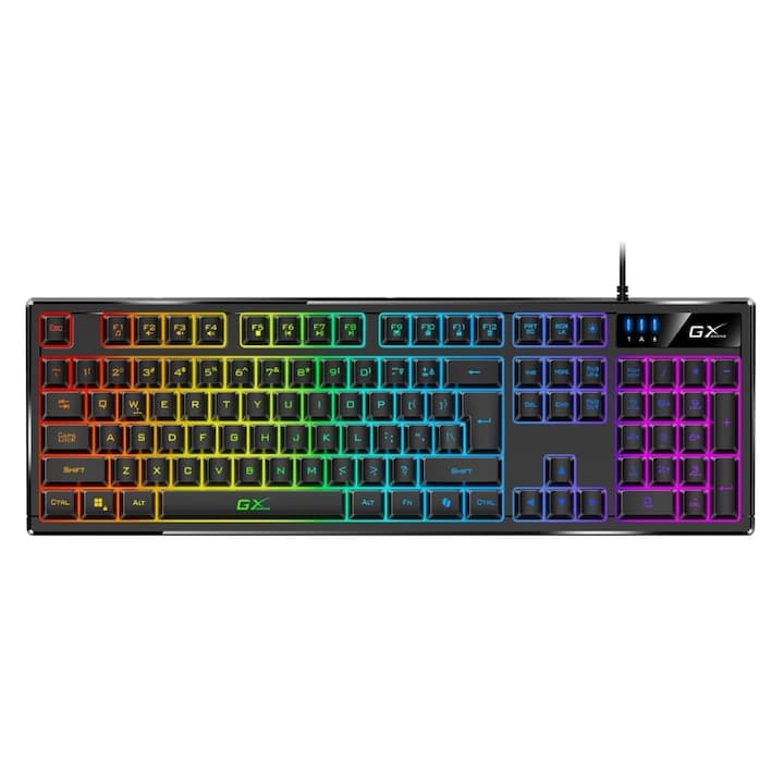 TASTATURA Genius "Scorpion K7", USB, cu fir, mecanica, de gaming, 7 culori RGB, taste programabile, anti-ghosting, 104 taste, negru, "31310054400"