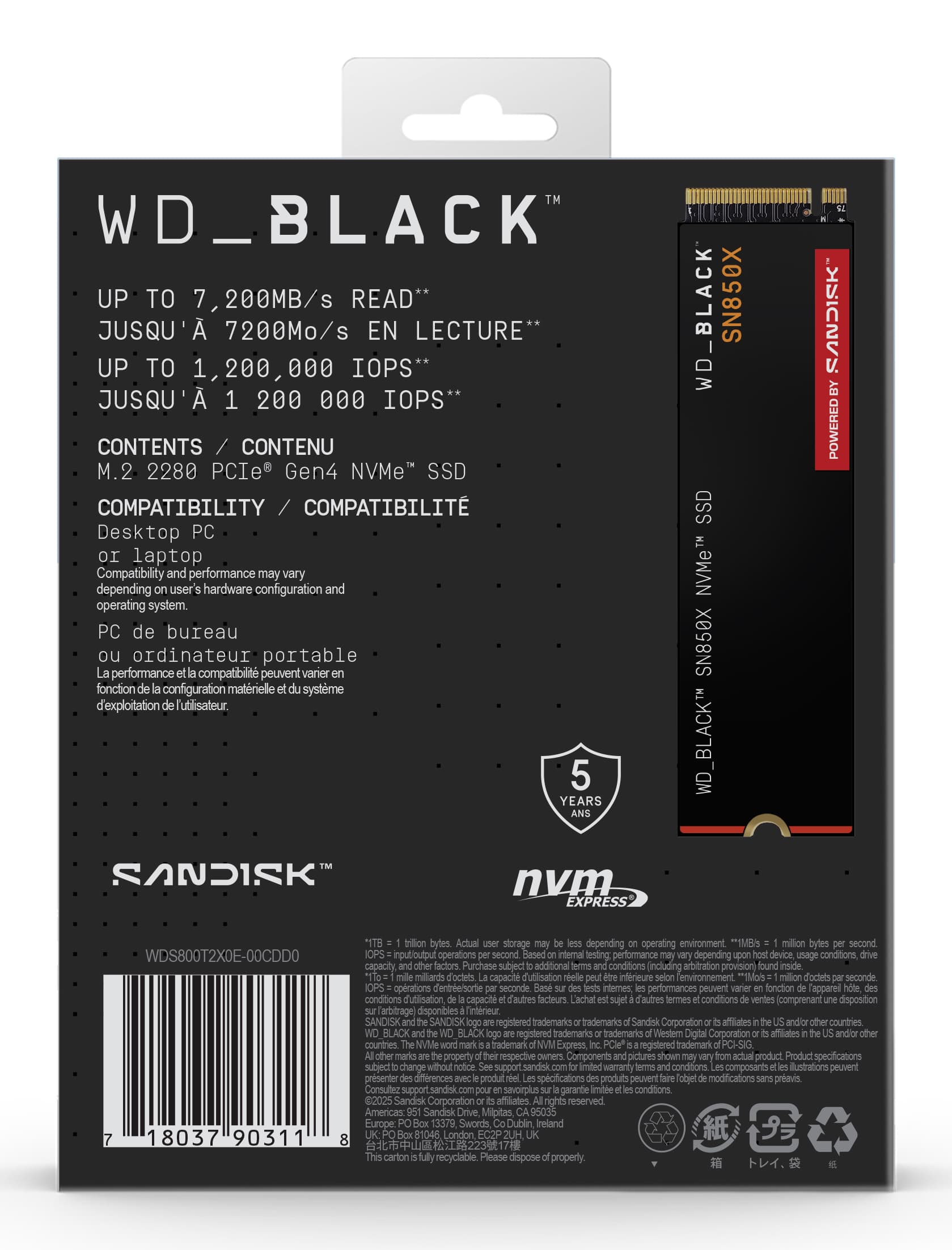 WD Black SSD SN850X Gaming NVMe 8TB M.2 "WDS800T2X0E-00CDD0" — miniatură