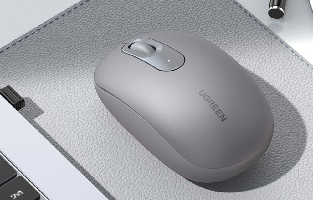 MOUSE Ugreen, "MU105" PC sau NB, wireless 2.4GHz, optic, 3/1 butoane/scroll, 2400 dpi, include baterie, gri "90669" - 6957303896691 — miniatură