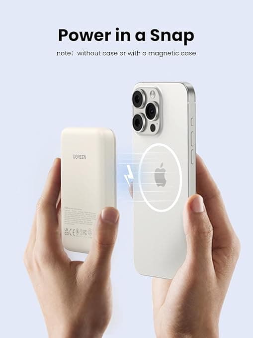 POWER BANK Ugreen "PB561" Magnetic Wireless, 10000mAh, 20W, 1 x USB Type-C output/input, 15W wireless charging, alb, "25208" - 6941876222087 — miniatură