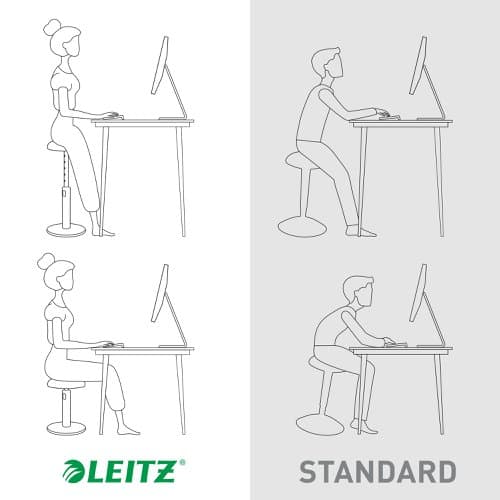 SCAUN ergonomic Leitz Ergo Cozy, pozitie sezut/ in picioare,inaltime reglabila 46-79 cm, 370x690x370 mm,baza rotunjita pt. rotire/ leganare, sezut din spuma, anti-alunecare, 5.5 Kg, albastru "65180061" — miniatură