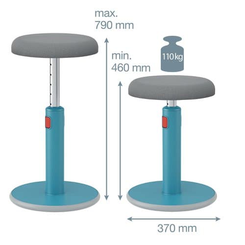 SCAUN ergonomic Leitz Ergo Cozy, pozitie sezut/ in picioare,inaltime reglabila 46-79 cm, 370x690x370 mm,baza rotunjita pt. rotire/ leganare, sezut din spuma, anti-alunecare, 5.5 Kg, albastru "65180061" — miniatură