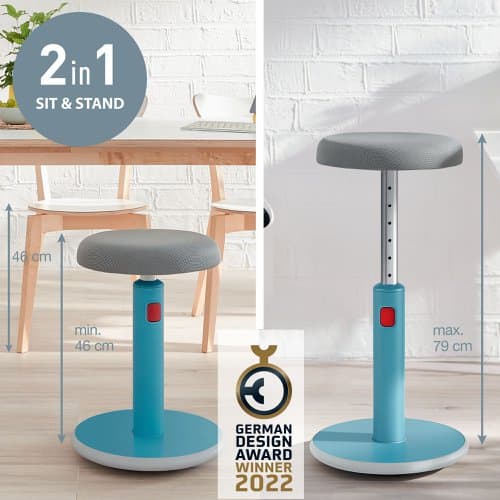 SCAUN ergonomic Leitz Ergo Cozy, pozitie sezut/ in picioare,inaltime reglabila 46-79 cm, 370x690x370 mm,baza rotunjita pt. rotire/ leganare, sezut din spuma, anti-alunecare, 5.5 Kg, albastru "65180061" — miniatură