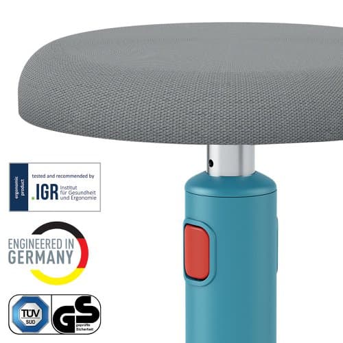 SCAUN ergonomic Leitz Ergo Cozy, pozitie sezut/ in picioare,inaltime reglabila 46-79 cm, 370x690x370 mm,baza rotunjita pt. rotire/ leganare, sezut din spuma, anti-alunecare, 5.5 Kg, albastru "65180061" — miniatură