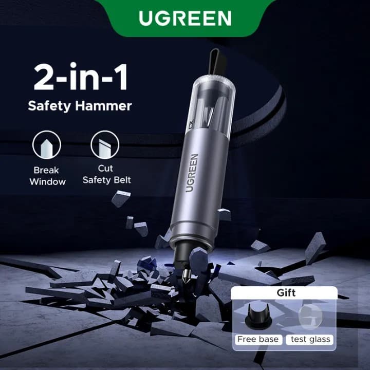 DISPOZITIV URGENTE auto Ugreen, "LP821" ciocan spart geamul + cutter centura, argintiu "35347"