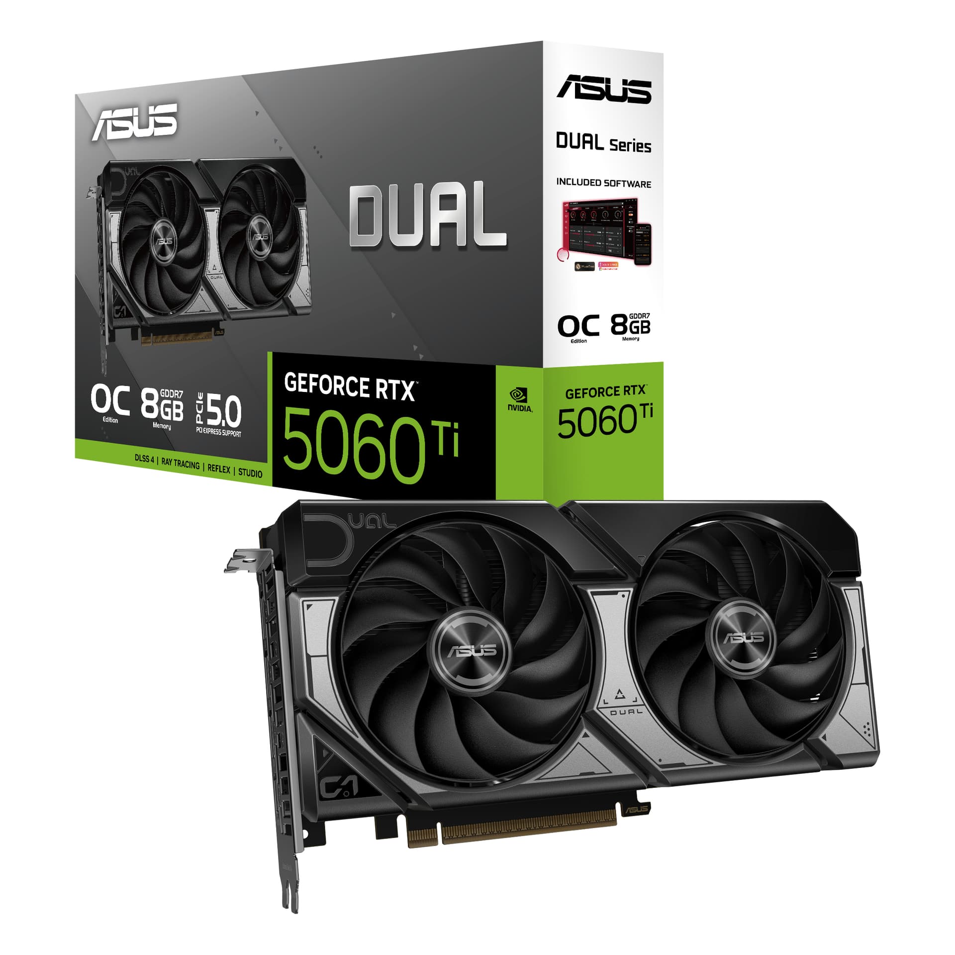 Placa video Dual GeForce RTX 5060 Ti OC Edition, 8192 MB GDDR7 "90YV0MP2-M0NA00" — miniatură