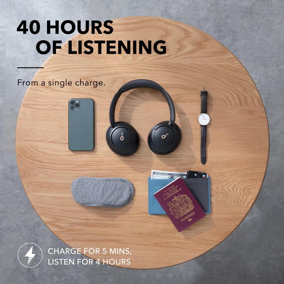 Casti Over-ear Anker "Soundcore Q30", tip over-ear, utilizare multimedia, Bluetooth si fir, durata baterie pana la 80 ore, pliabile, 2 x mic, ANC, negru, "A3028313" - 0194644062132 — miniatură