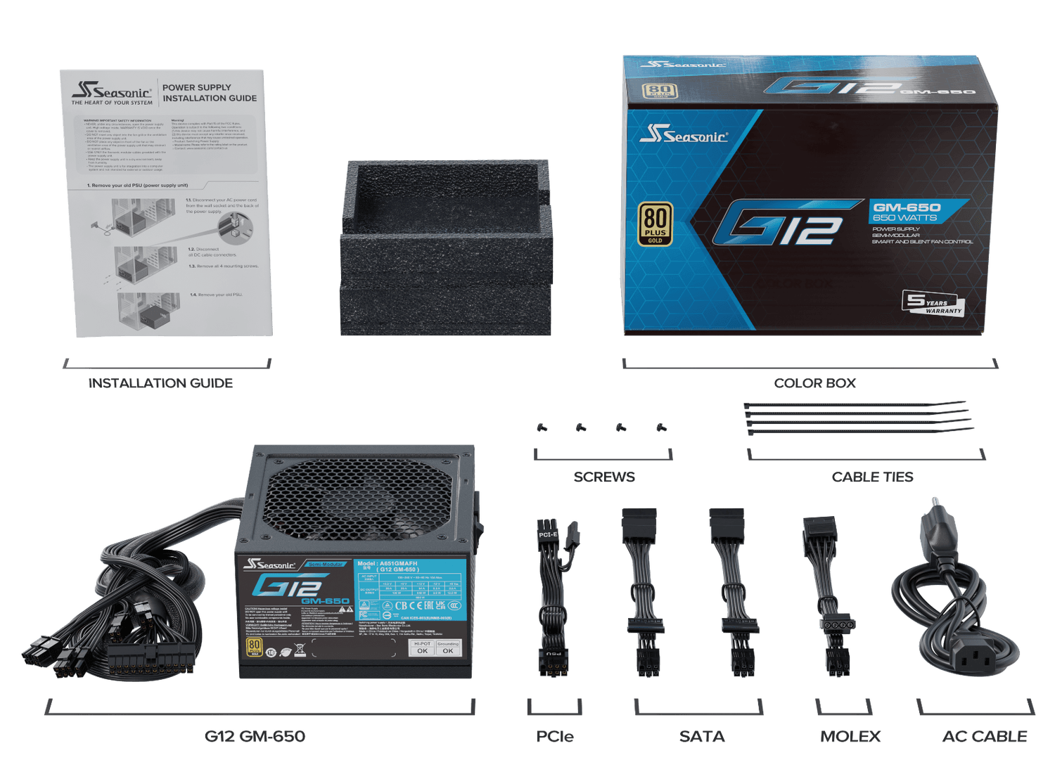 Sursa Seasonic G12 GM-650 (2024), 650W, 80+ Gold, Semi Modulara, Negru SSR-650FM "G12 GM-650" — miniatură