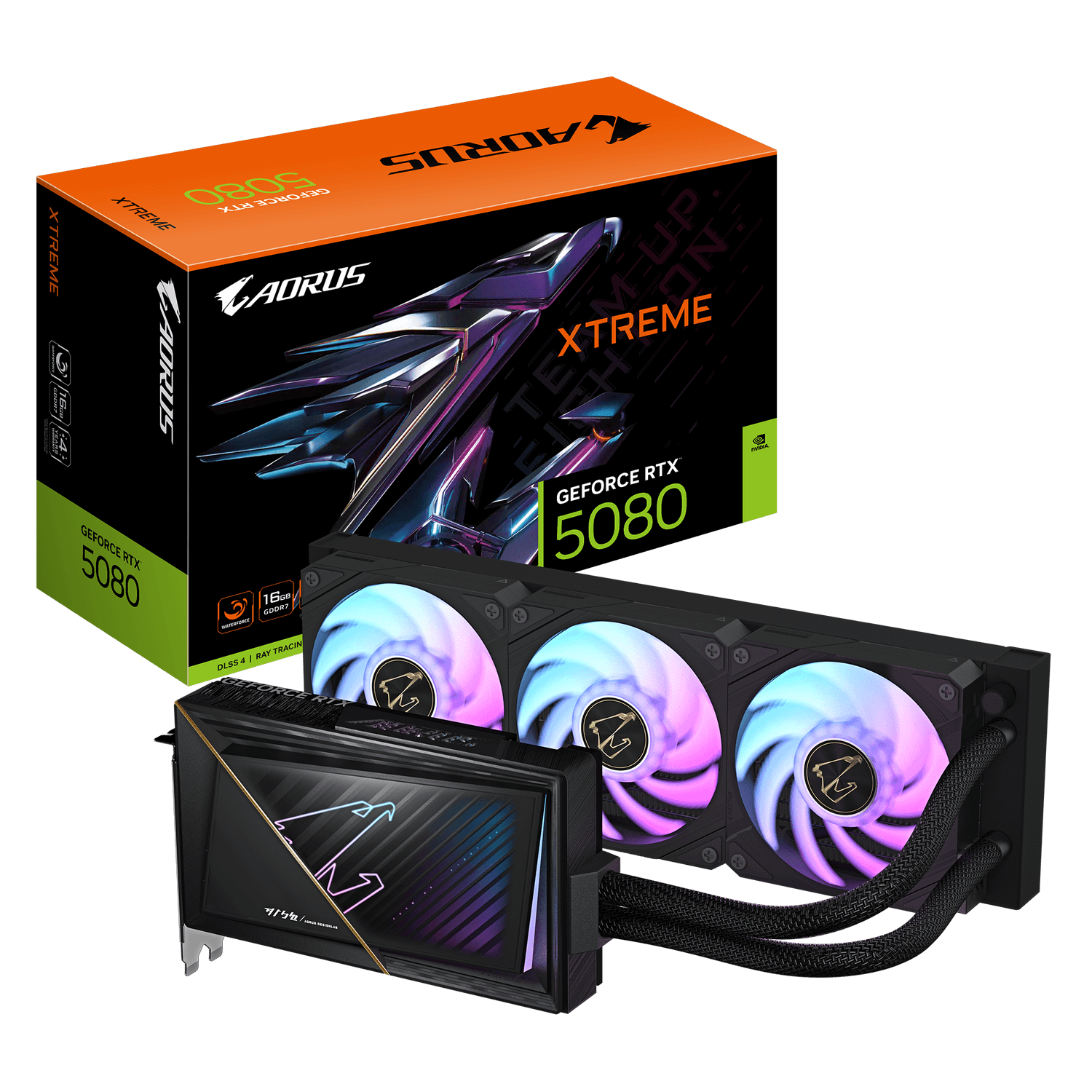 GIGABYTE AORUS GeForce RTX 5080 XTREME WATERFORCE 16G, GDDR7, 256 bit, Negru "N5080AORUSX W-16GD" — miniatură
