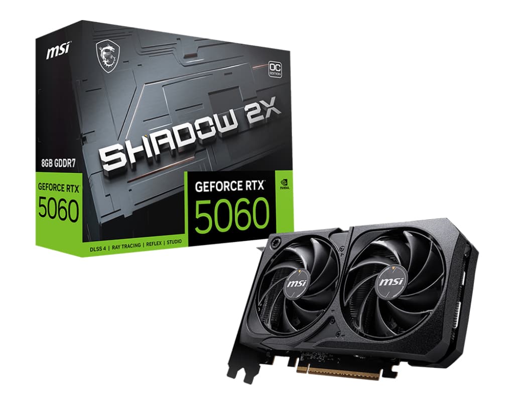 MSI Video Card NVIDIA GeForce RTX 5060 8G SHADOW 2X OC (8GB GDDR7/128bit, 3xDP, 1xHDMI, PCI Express Gen 5 x16 (uses x8), Recommended PSU 550W) "RTX 5060 8G SHADOW 2X OC"