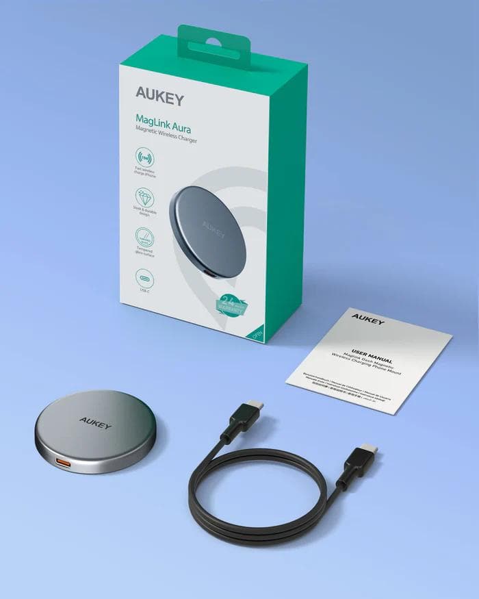 Statie de incarcare wireless Aukey, LC-MC10, 15W, fast charge, 1 x USB-C, negru, "LLTSN1048333" - 689323787036 — miniatură