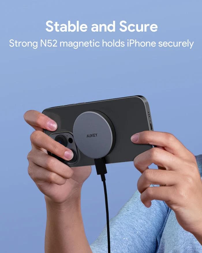 Statie de incarcare wireless Aukey, LC-MC10, 15W, fast charge, 1 x USB-C, negru, "LLTSN1048333" - 689323787036 — miniatură