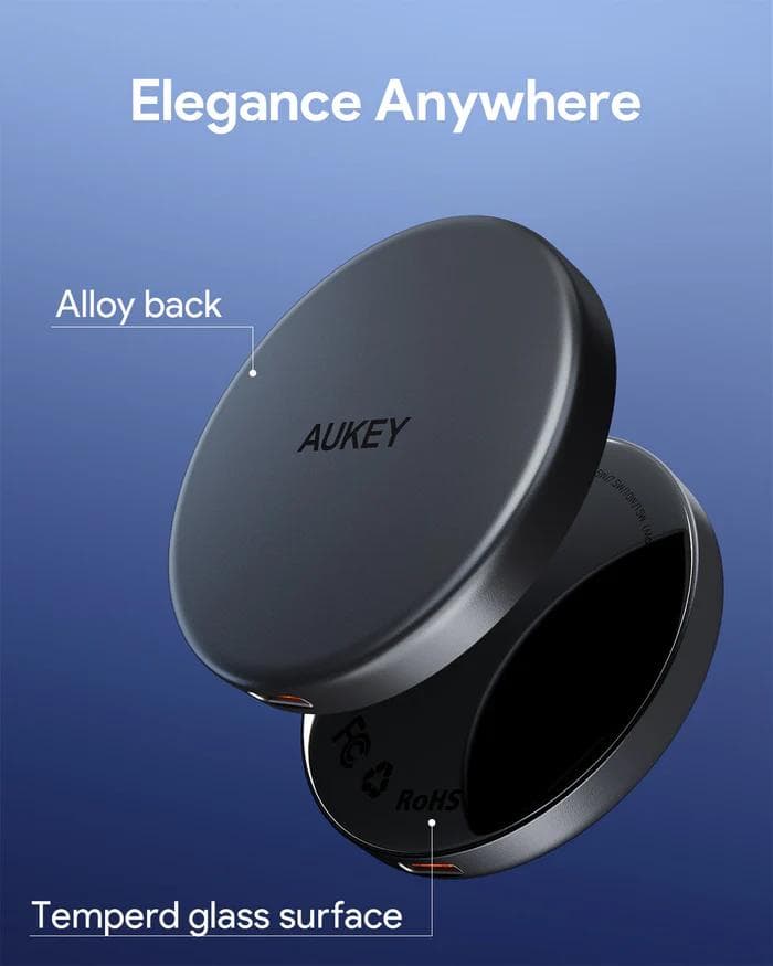 Statie de incarcare wireless Aukey, LC-MC10, 15W, fast charge, 1 x USB-C, negru, "LLTSN1048333" - 689323787036 — miniatură