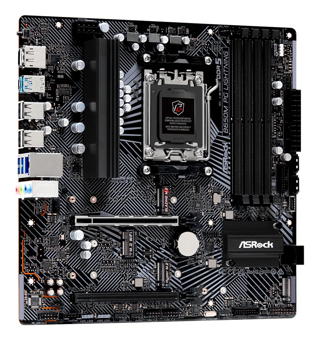 Placa de baza AsRock "B650M PG Lightning", skt. AM5, chipset AMD B650, mATX, 4 x DDR5 max. 192 GB, USB 3.2 gen 2, 4 x SATA, 2 x M.2, PCIe 4.0, HDMI, DisplayPort, "B650M PG LIGHTNING" — miniatură