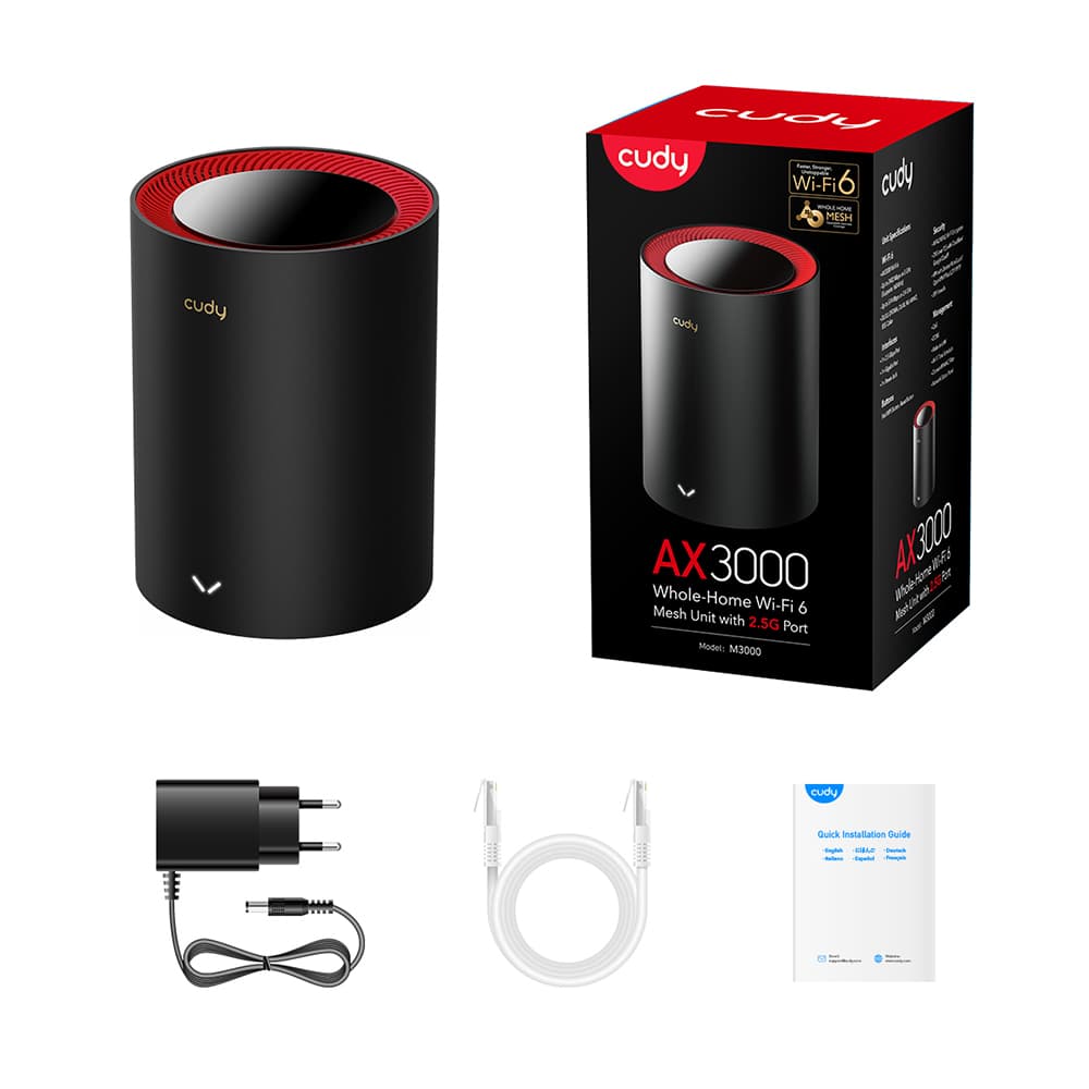 Cudy AX3000 Wi-Fi 6 Mesh 2.5G Solution, Black "M3000/1-PACKV1.0" — miniatură