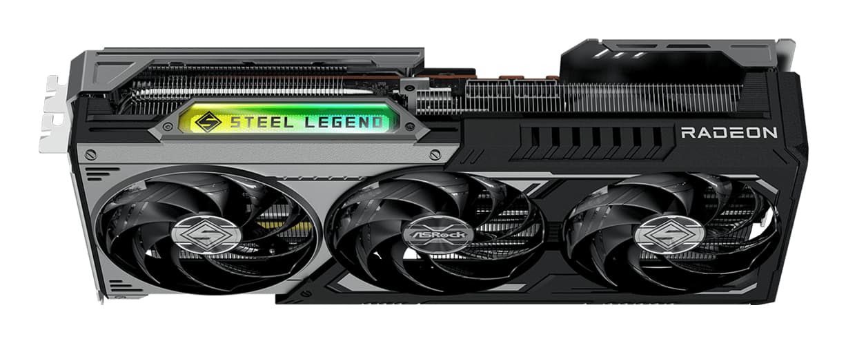 Placa video Asrock "AMD Radeon RX 9070 XT Steel Legend Dark", 16GB GDDR6, 256 bit, PCI-E 5.0, rez. Max 7680 x 4320, 3 x DisplayPort 2.1a, 1 x HDMI 2.1b, racire activa 3 x fan, "RX9070XT SLD 16GO" — miniatură