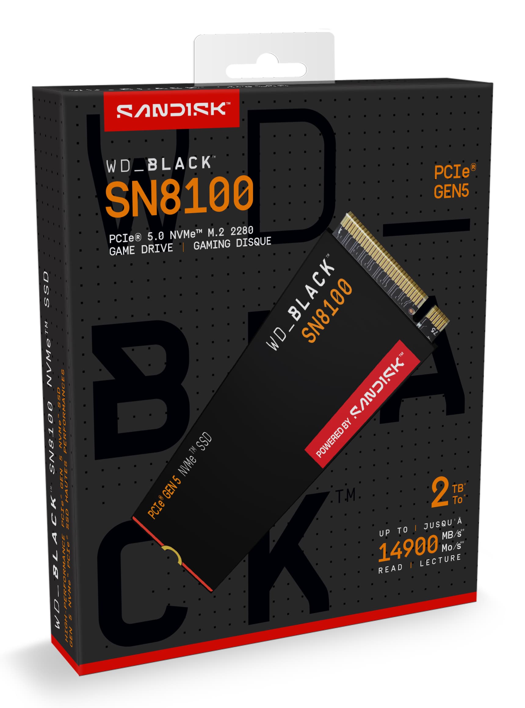 SSD WD Black SN8100 2TB M.2 2280 PCIe Gen5 x4 NVMe, Read/Write: 14900/14000 MBps, IOPS 2300K/2400K, TBW: 1200 "WDS200T1X0M-00CMT0" — miniatură