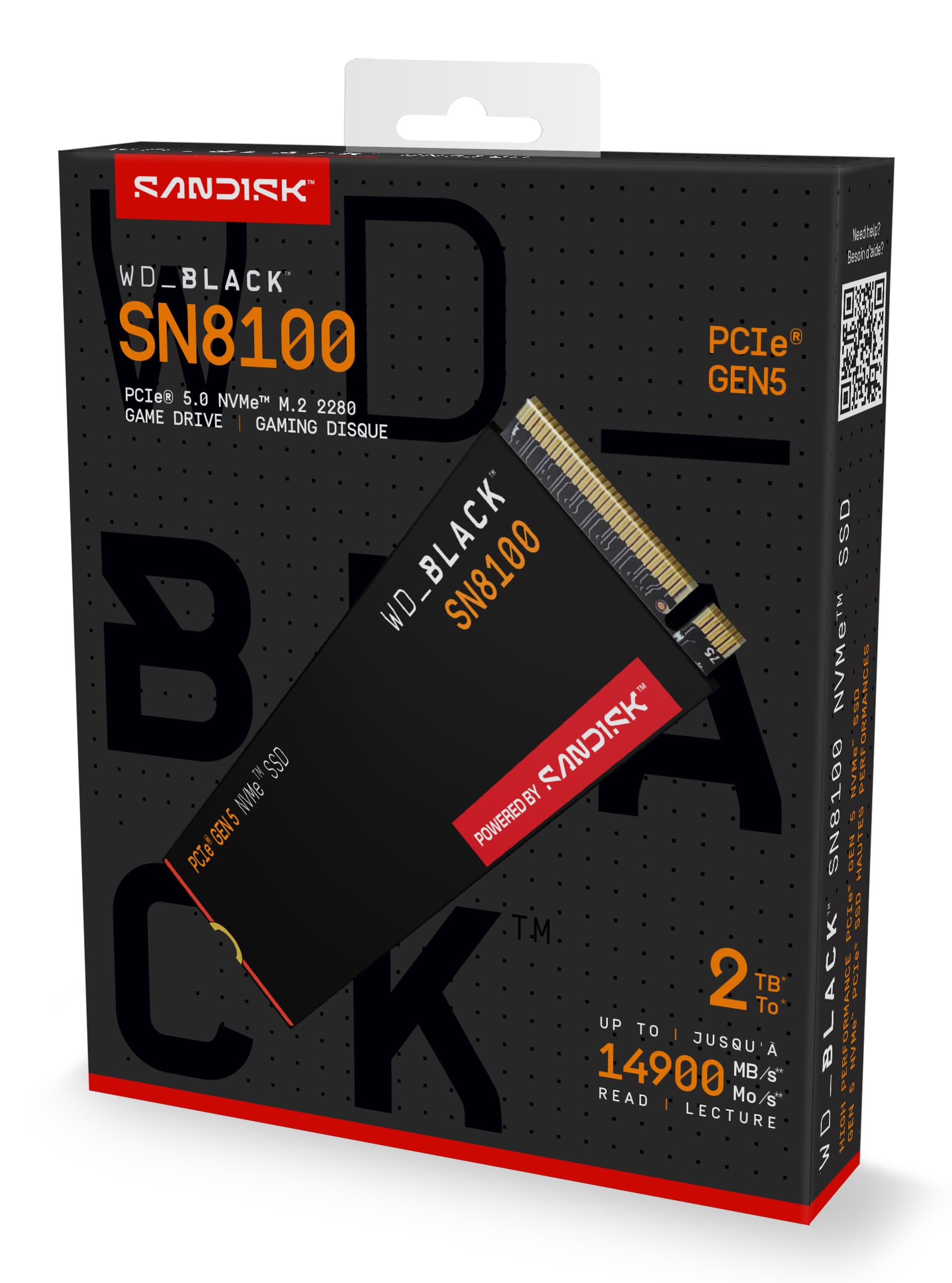 SSD WD Black SN8100 2TB M.2 2280 PCIe Gen5 x4 NVMe, Read/Write: 14900/14000 MBps, IOPS 2300K/2400K, TBW: 1200 "WDS200T1X0M-00CMT0" — miniatură