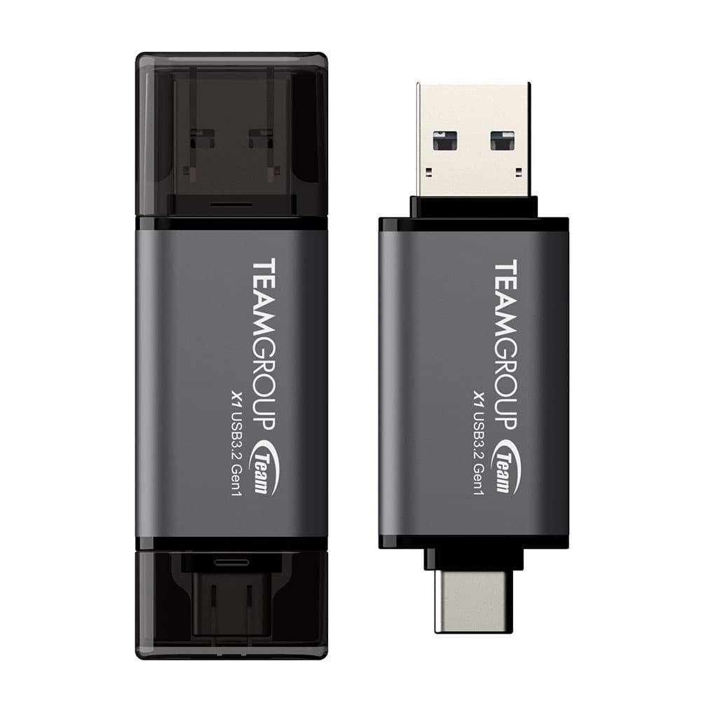 MEMORIE USB 3.2 / USB Type-C 3.1 TEAMGROUP X1, 128 GB, plastic, gri "TX13128GC01" — miniatură