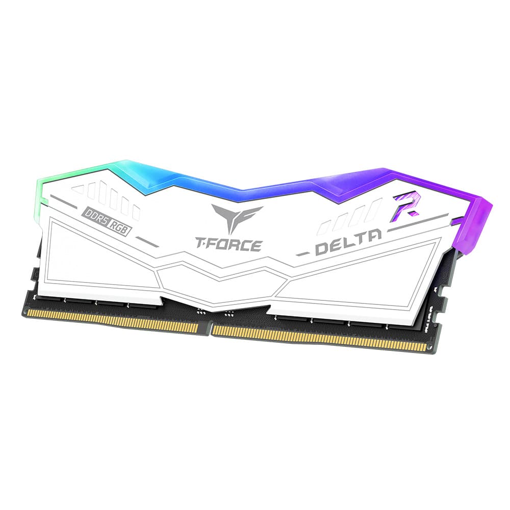MEMORIE DDR TEAMGROUP T-FORCE DELTA RGB DDR5 Gaming 32GB frecventa 6400 Mhz (kit 2 x 16GB) CL40, radiator, retail, alb "FF4D532G6400HC40BDC01" — miniatură