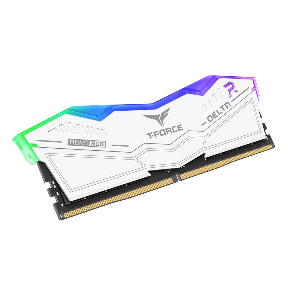 MEMORIE DDR TEAMGROUP T-FORCE DELTA RGB DDR5 Gaming 32GB frecventa 6400 Mhz (kit 2 x 16GB) CL40, radiator, retail, alb "FF4D532G6400HC40BDC01" — miniatură