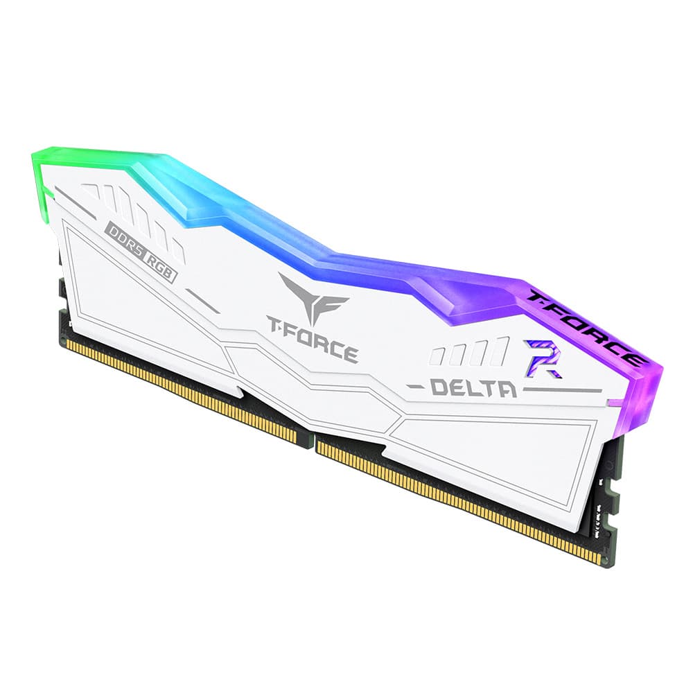 MEMORIE DDR TEAMGROUP T-FORCE DELTA RGB DDR5 Gaming 32GB frecventa 6400 Mhz (kit 2 x 16GB) CL40, radiator, retail, alb "FF4D532G6400HC40BDC01" — miniatură