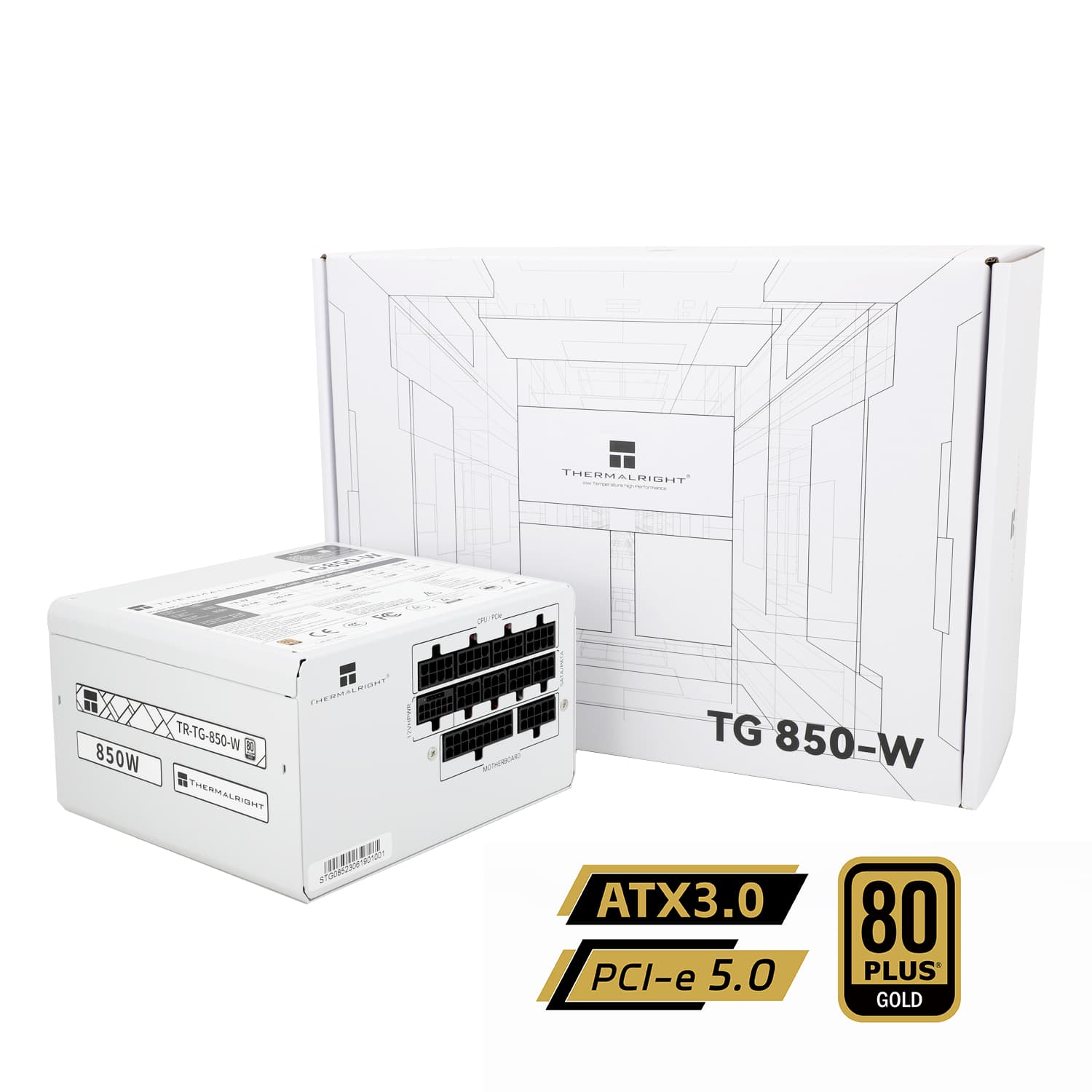 SURSA Thermalright "TR-KG850W", 850W, certificare 80 Plus Gold, modular, LLC, DC to DC, fan 120mm, alb, "TR-KG850W" — miniatură