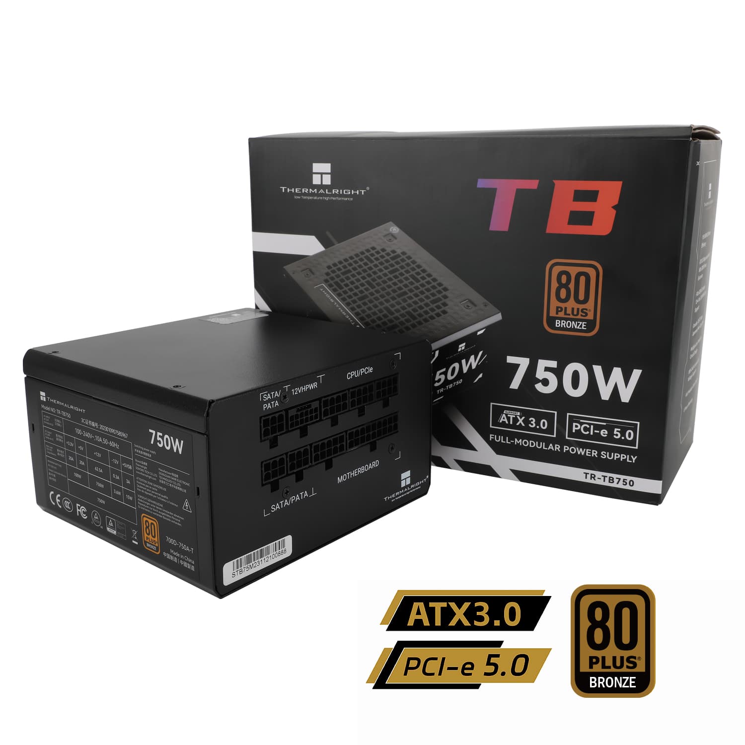 SURSA Thermalright "TB750", 750W, certificare 80Plus Bronze, full modular, DC to DC, fan 120mm, negru, "TR-TB750" — miniatură