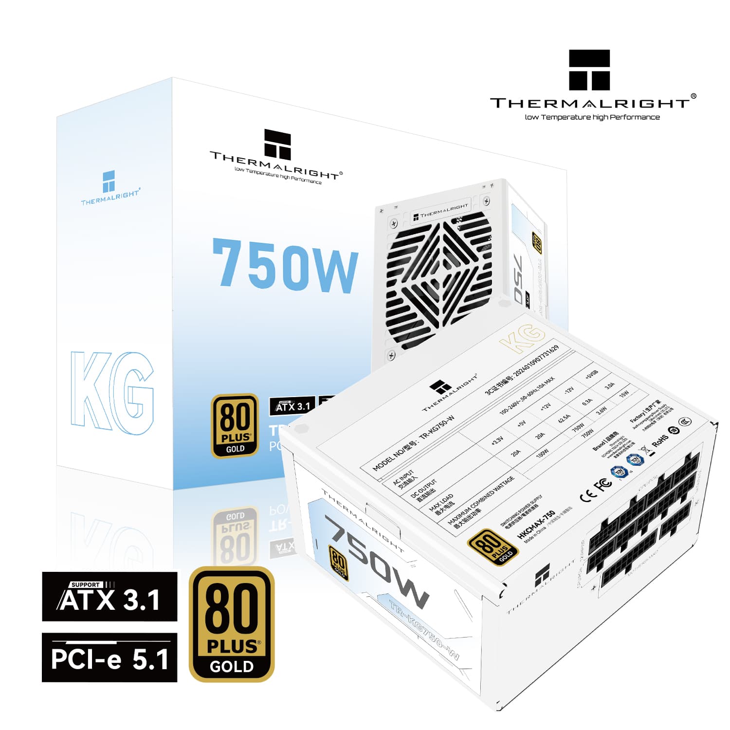 SURSA Thermalright "TR-KG750W", 750W, certificare 80 Plus Gold, modular, LLC, DC to DC, fan 120mm, alb, "TR-KG750W" — miniatură