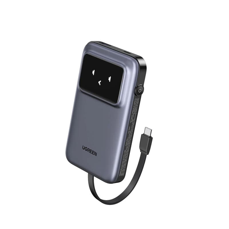 POWER BANK Ugreen "PB511", 10000mAh, 30W, 1 x USB Type-C input/output, 1 x USB, cablu USB Type-C inclus, display, gri, "35603B" - 6941876246830